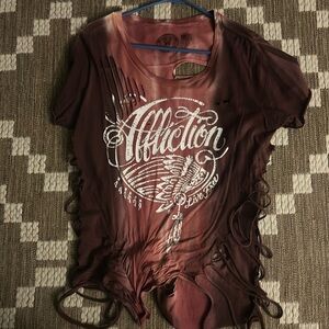 Affliction red tee shirt distressed size large open to offers :)